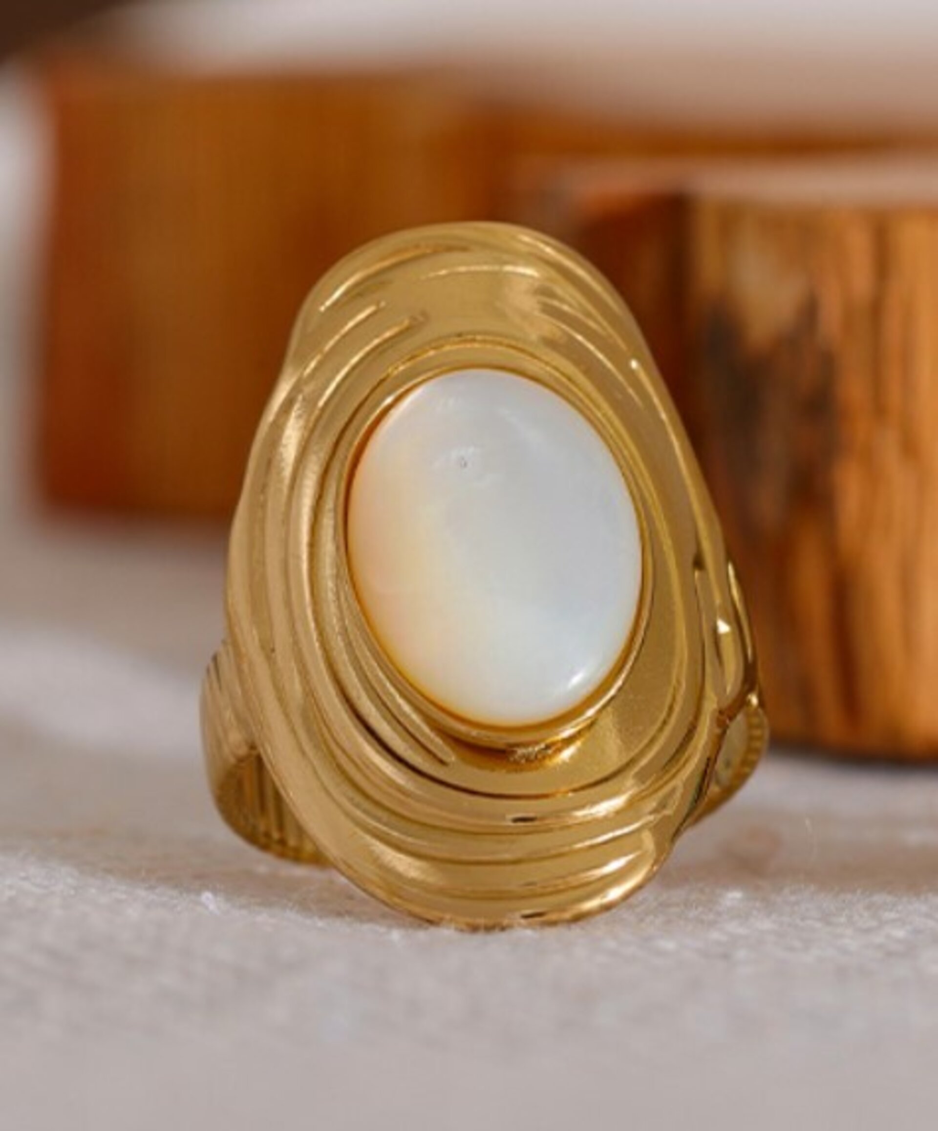 Anillo OPALO acero y oro resistente al agua - 2