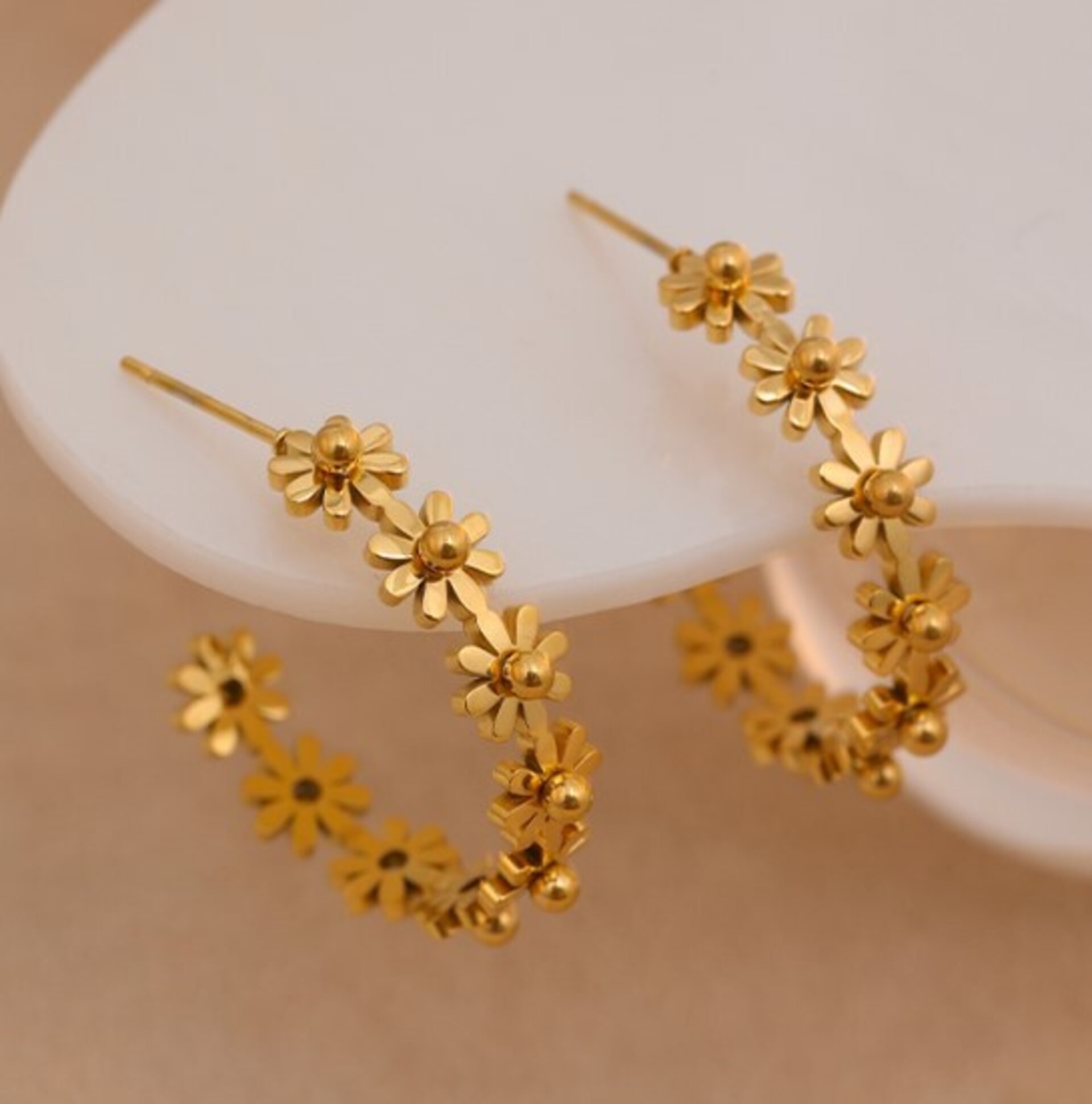 Pendientes SUNFLOWER acero y oro resistentes al agua - 6