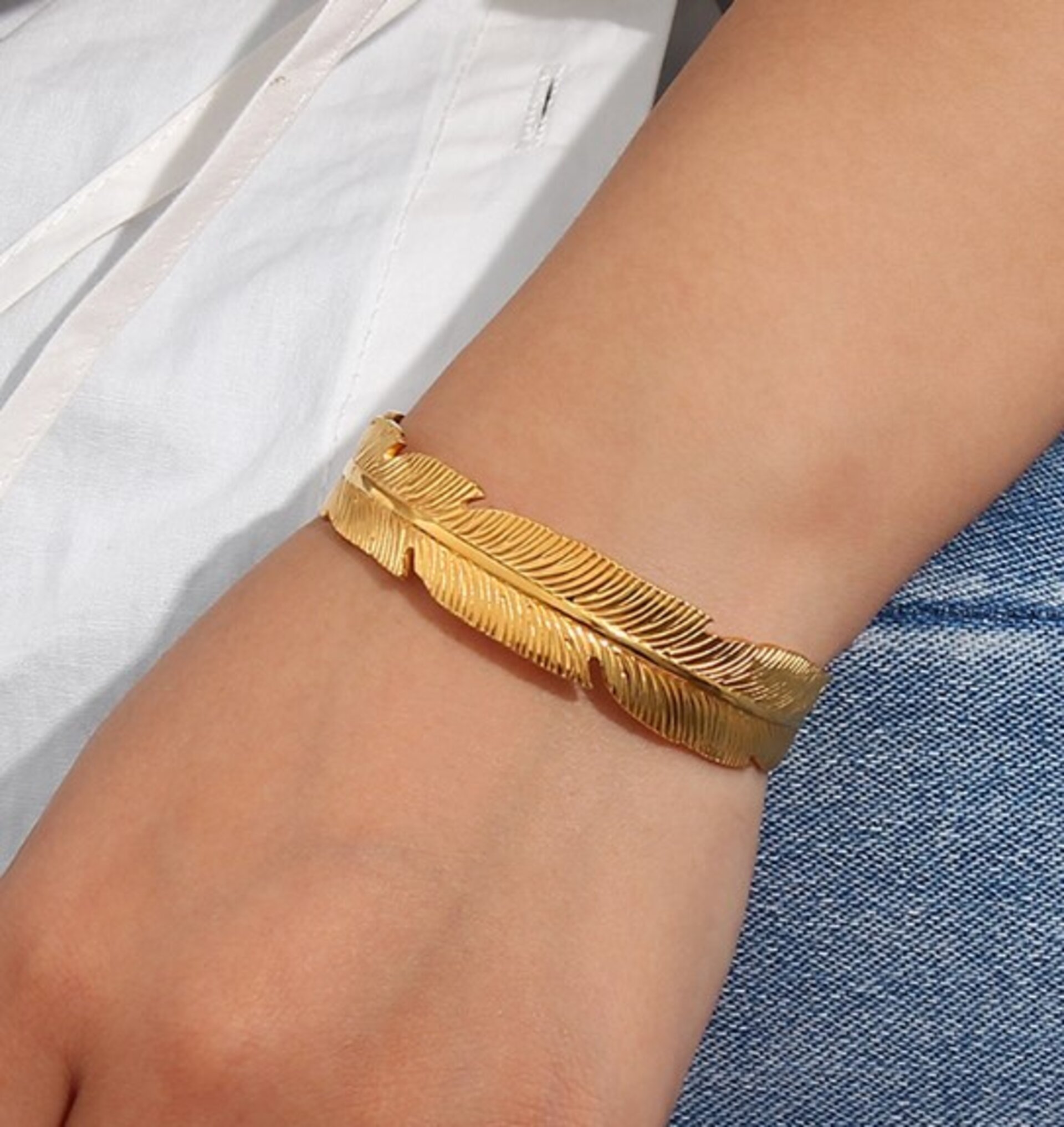 Pulsera LEAF acero y oro waterproof - 7